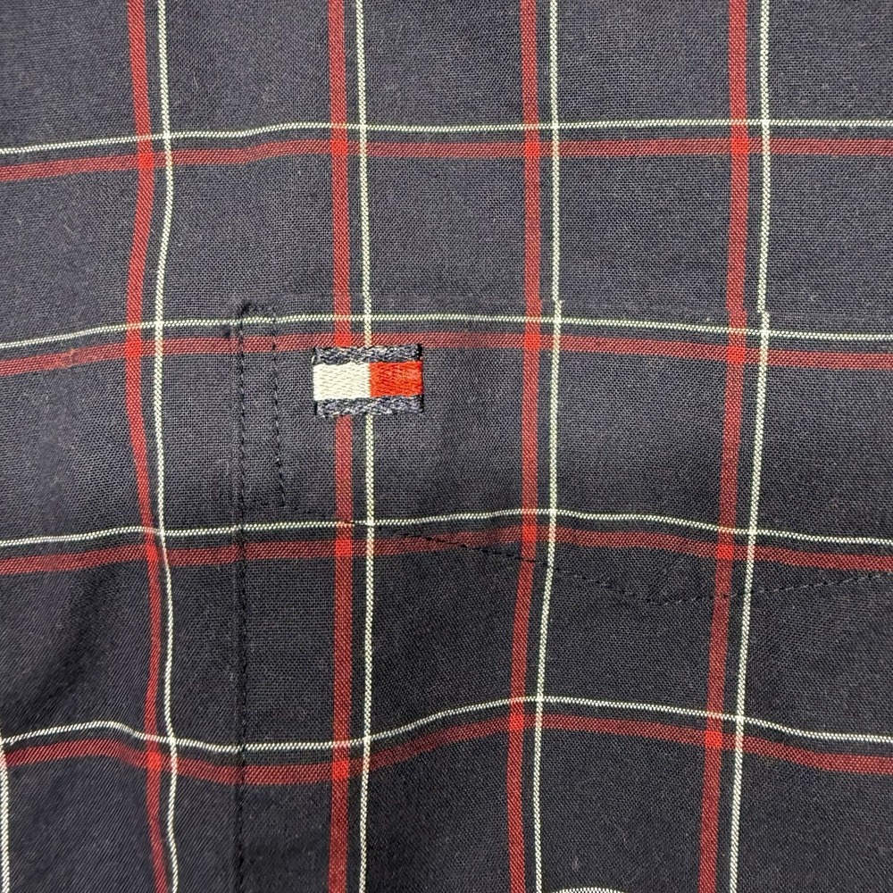 Tommy Hilfiger Shirt Mens XL  Blue Plaid Button Down Long Sleeve Flag Logo VTG - Picture 7 of 16